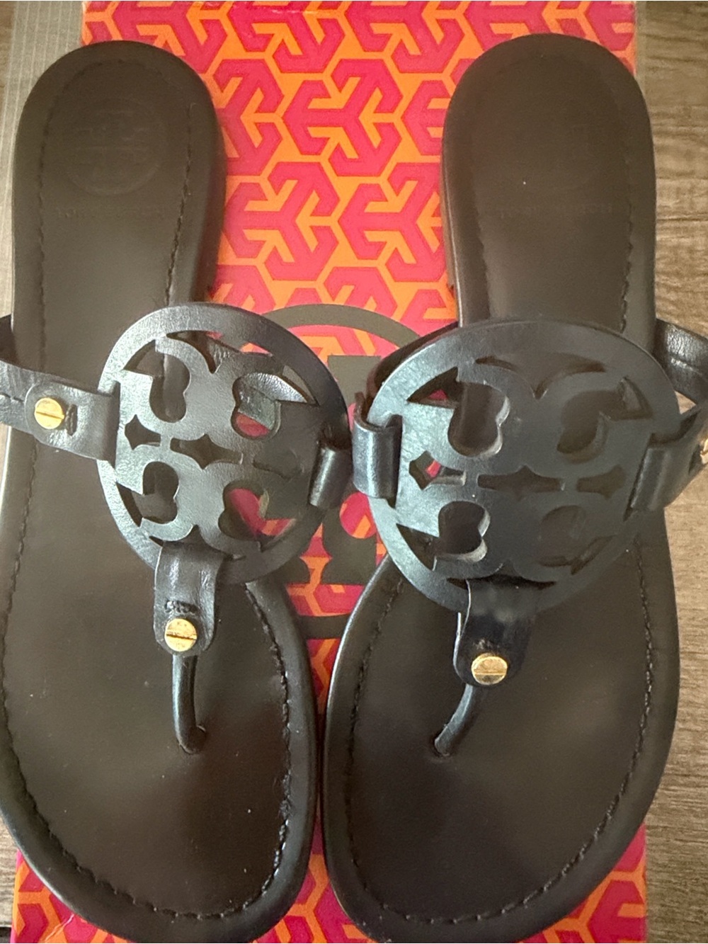 Tory Burch navy Leather Logo Thong Sandals